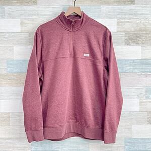 Ocean + Coast 1/4 Zip Mock Neck French Terry Sweatshirt Red Cotton Mens Medium